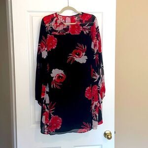 Floral Black and Red Women's Dress